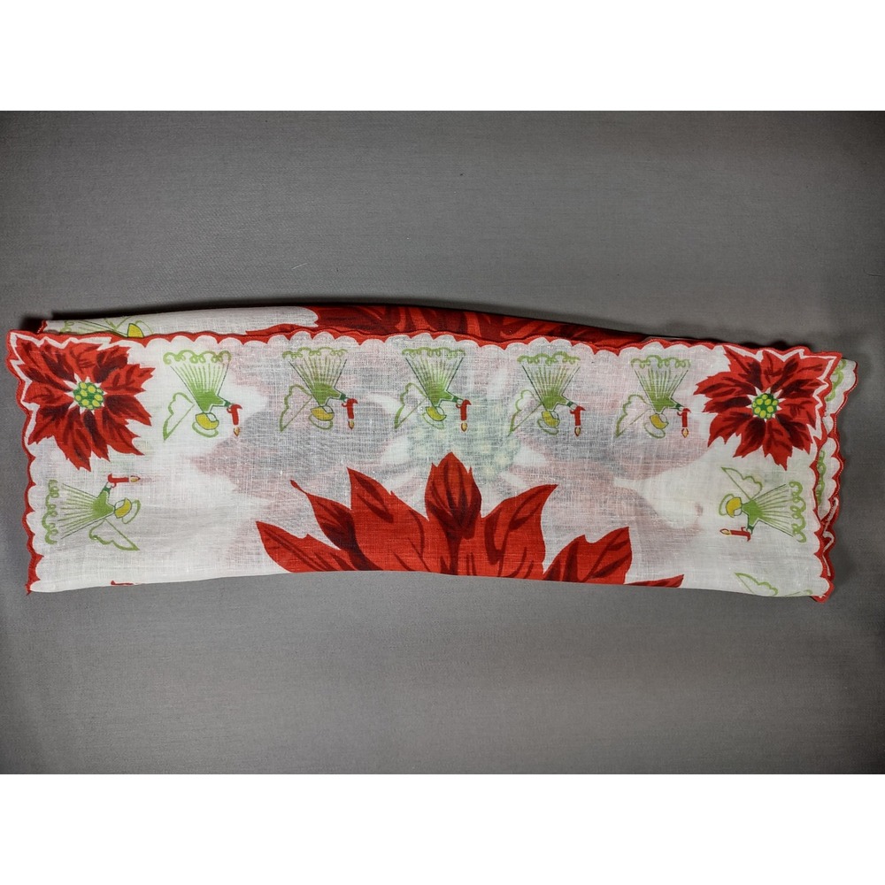 Vintage Christmas Handkerchief Giant Poinsettia Angel Hankie 15x15 - Picture 3 of 5